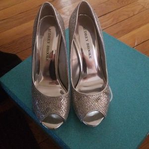 Silver peep toe heels